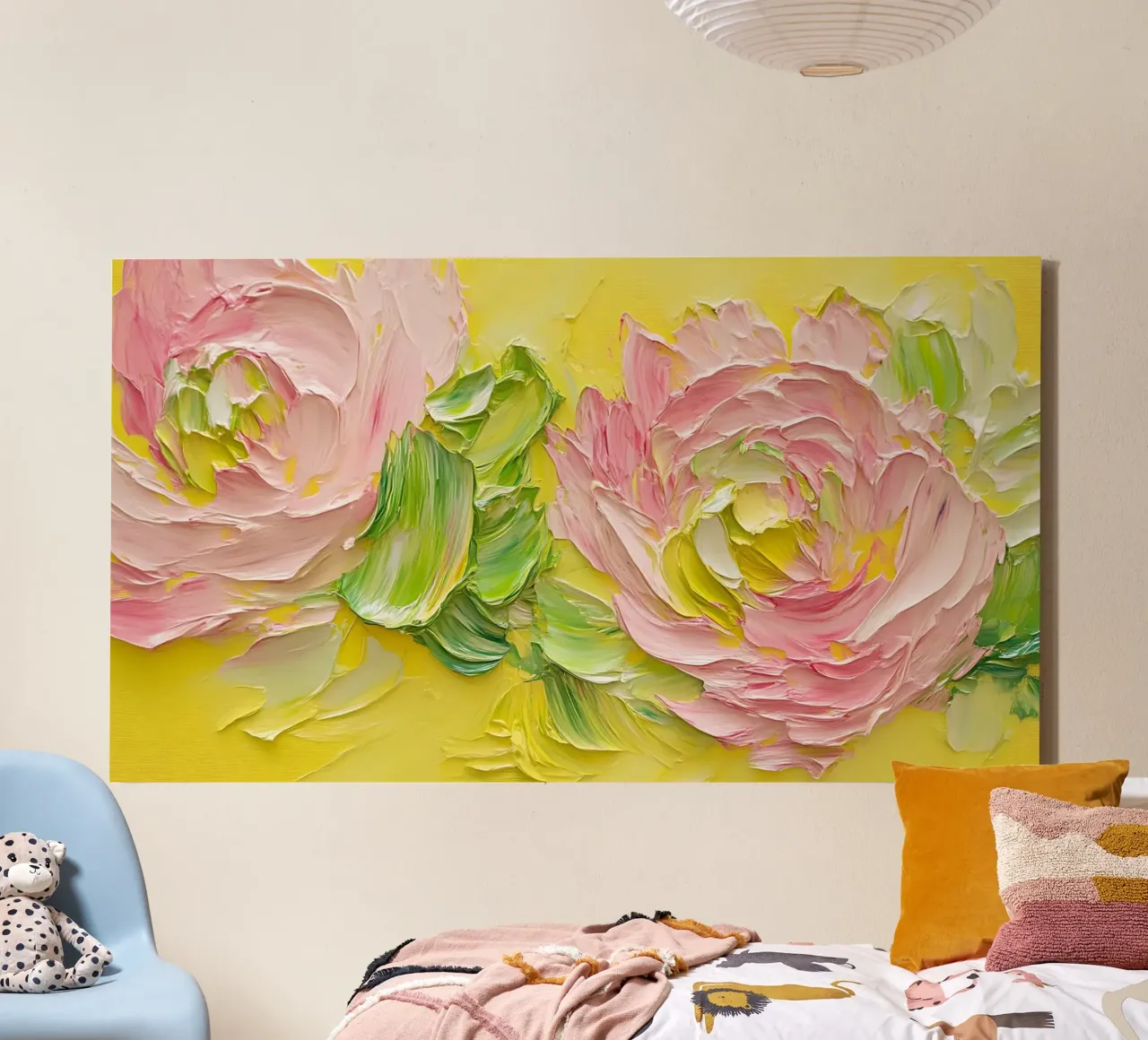 Textured Pink Ranunculus - Impasto bloemsierkunstdruk canvas met Baklijst van ClubArt