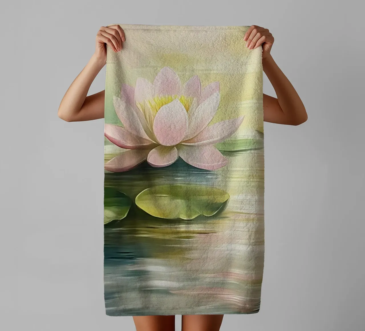 Serene Lotus Pond - Impressionistic Water Lily Art towel by ClubArt