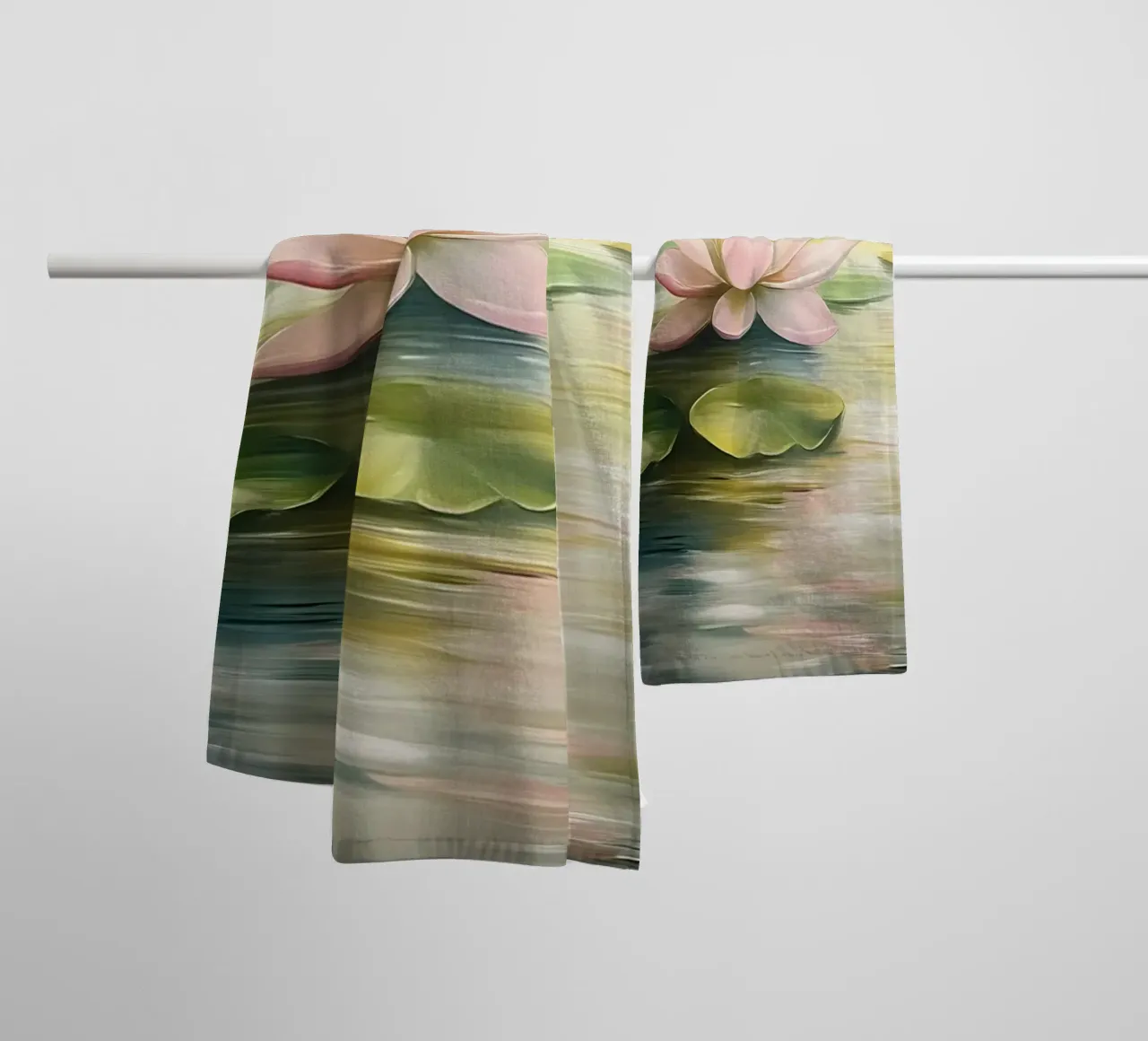 Serene Lotus Pond - Impressionistic Water Lily Art towel by ClubArt