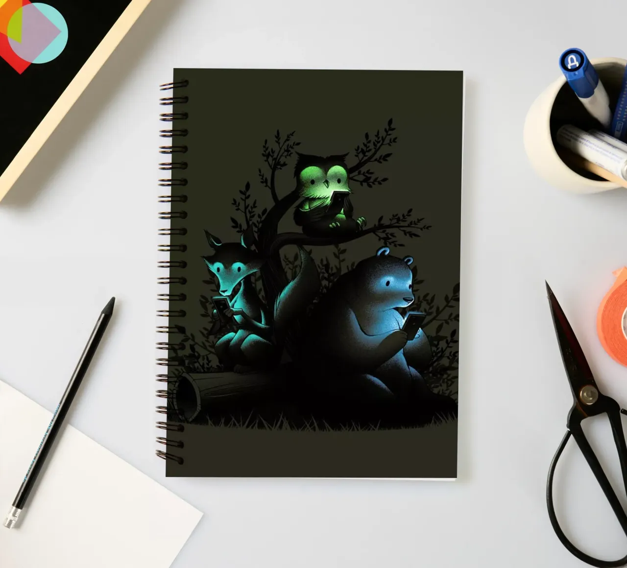 Connecting With The Forest Animals Using Phones spiral notebook by Tobe Fonseca
