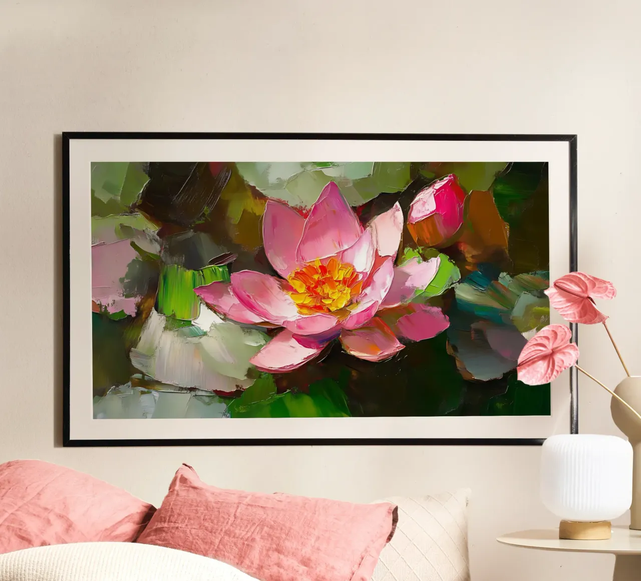 Fioritura di loto rosa testurizzato - Impasto di ninfee poster da ClubArt
