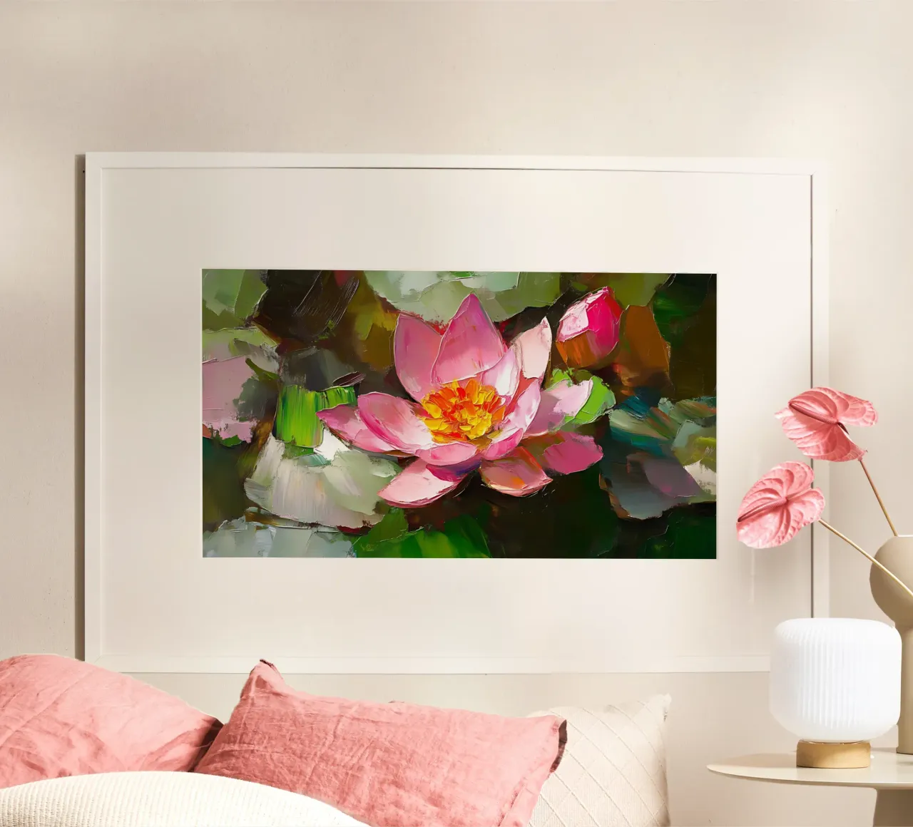Fioritura di loto rosa testurizzato - Impasto di ninfee poster da ClubArt