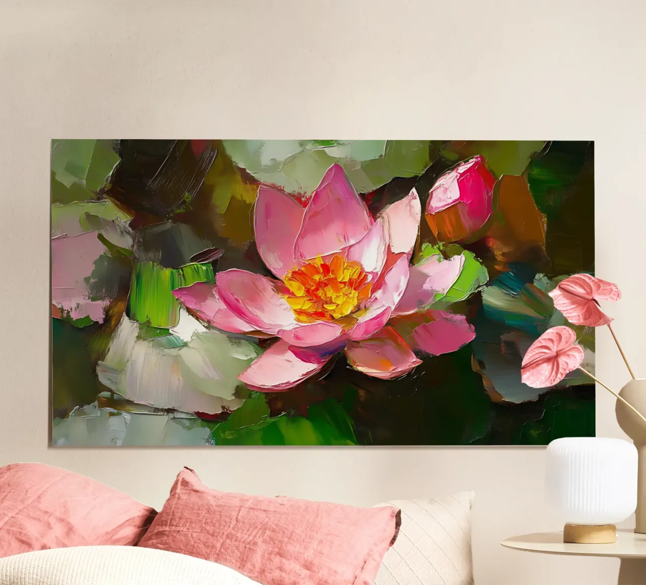 Fioritura di loto rosa testurizzato - Impasto di ninfee poster da ClubArt