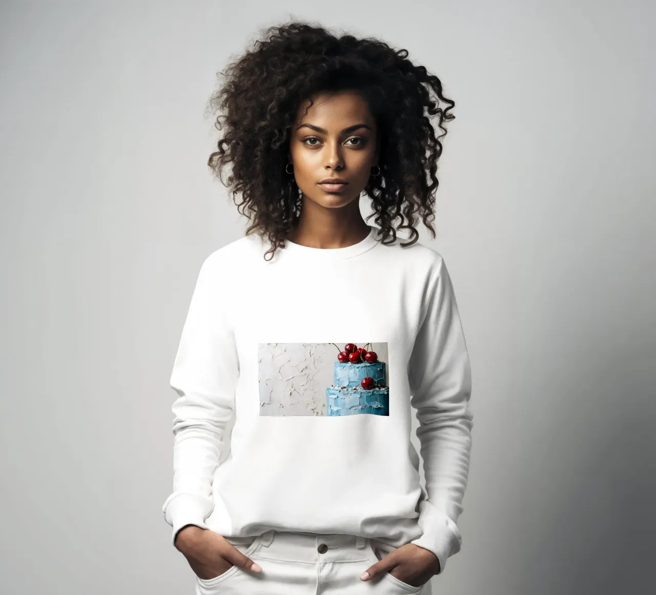 Strukturierte blaue Torte - Impasto Cherry Delight Art Sweatshirt von ClubArt