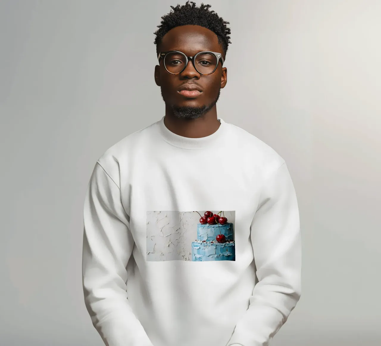 Strukturierte blaue Torte - Impasto Cherry Delight Art Sweatshirt von ClubArt