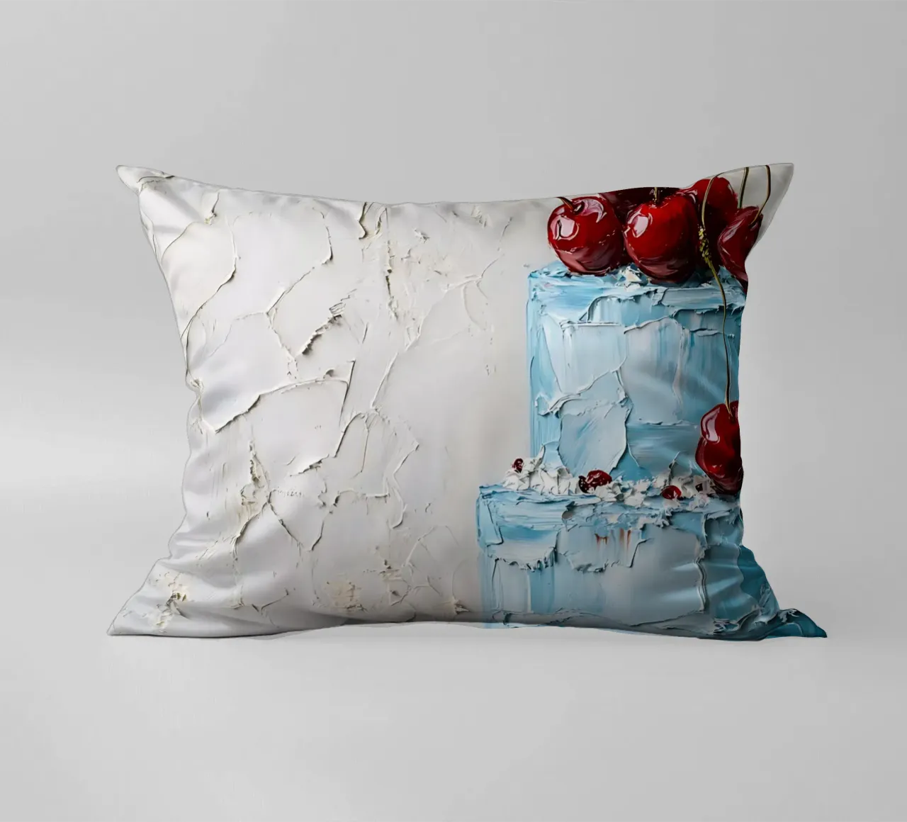 Textured Blue Cake - Impasto Cherry Delight Art decorative cushion by ClubArt