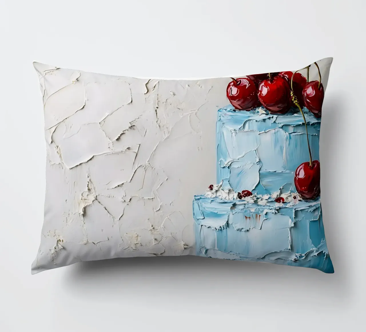 Textured Blue Cake - Impasto Cherry Delight Art decorative cushion by ClubArt