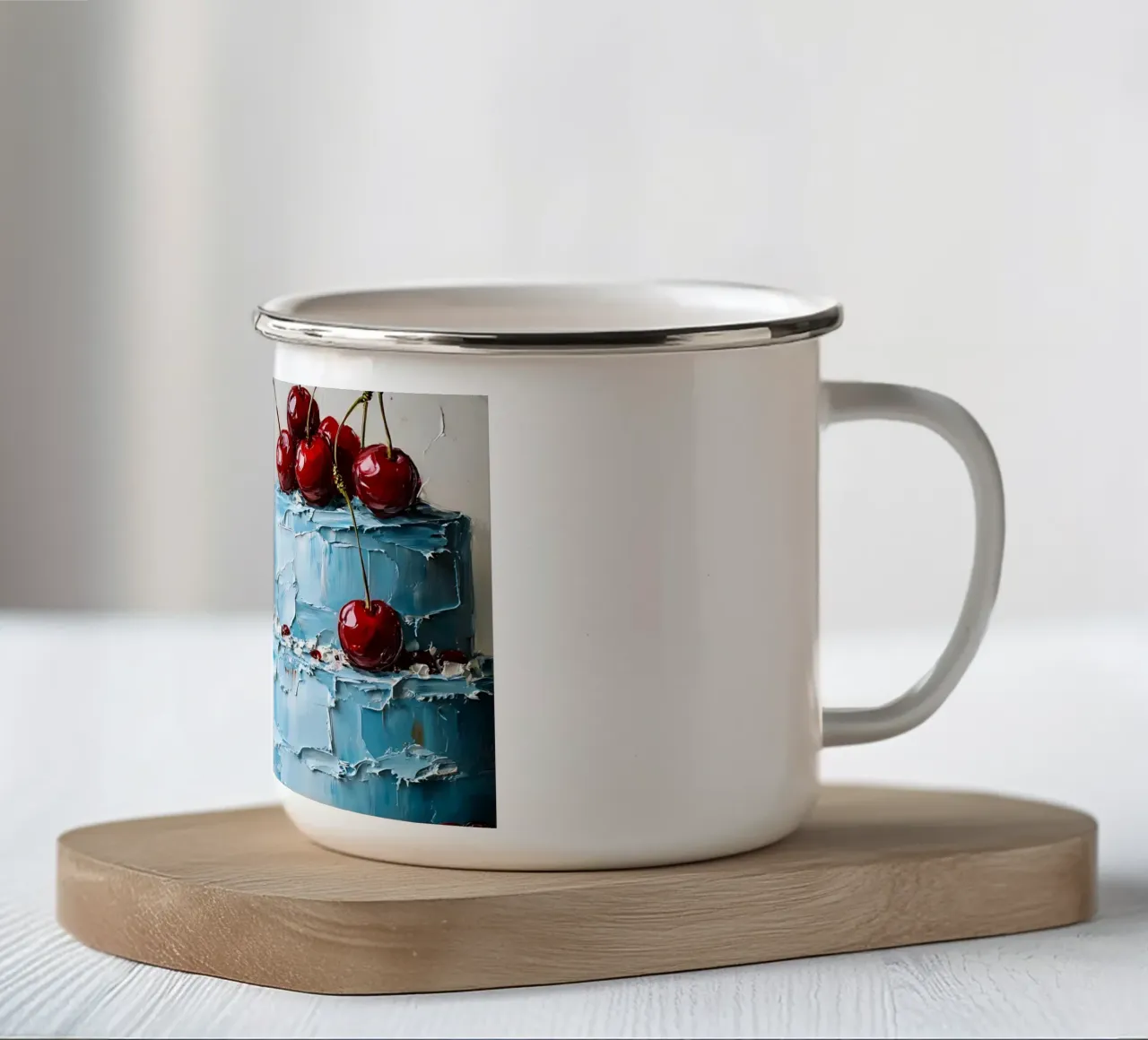 Blauw gestructureerde cake - Impasto Cherry Delight Art emaille mok van ClubArt