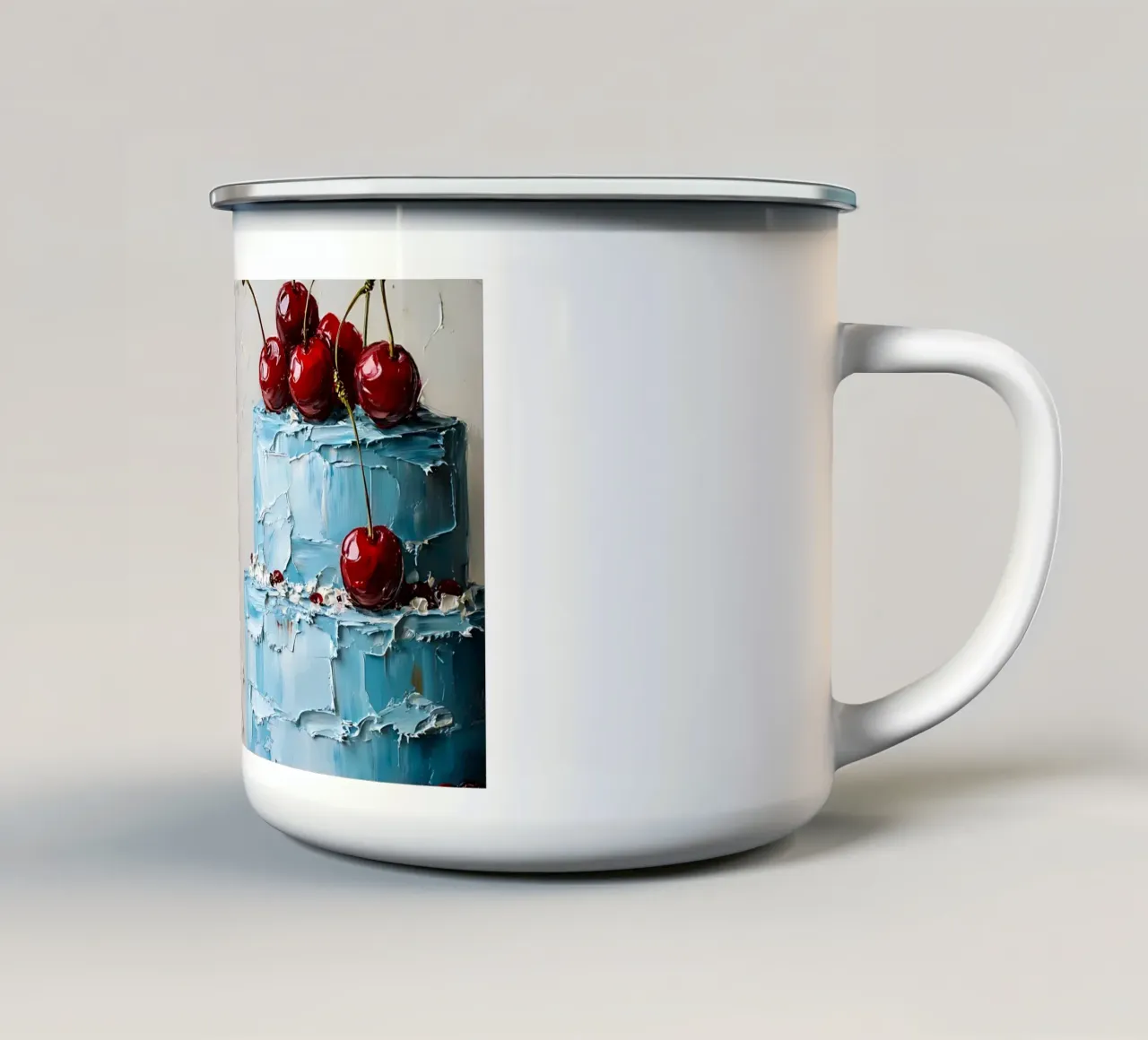 Blauw gestructureerde cake - Impasto Cherry Delight Art emaille mok van ClubArt