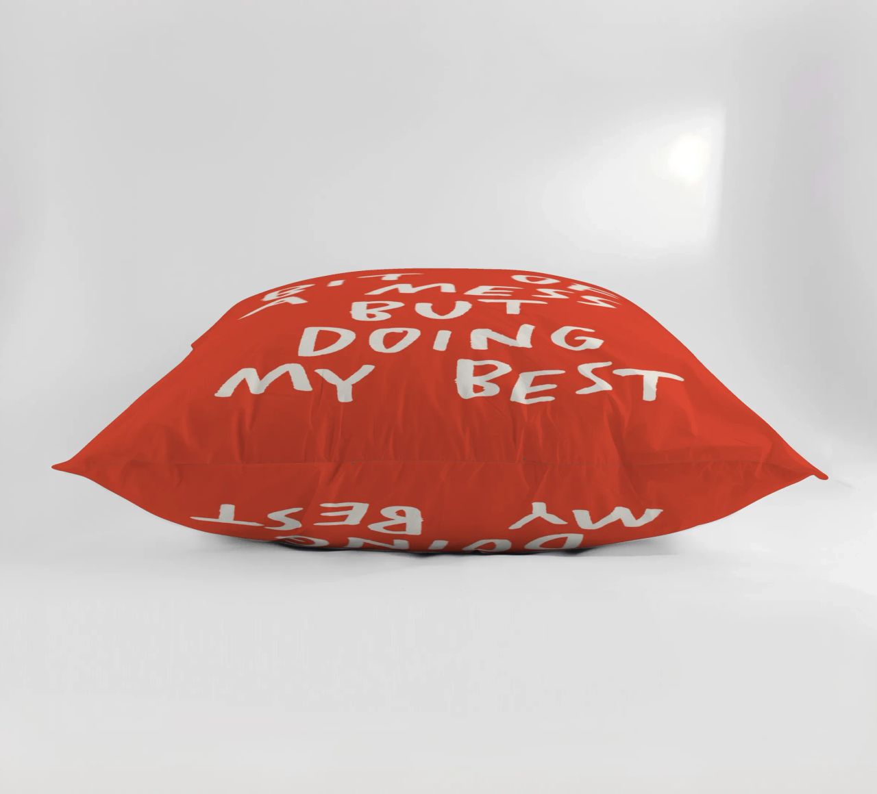 Bit of a Mess But Doing My Best Typography Print Red White decorative cushion by THE MOTIVATED TYPE