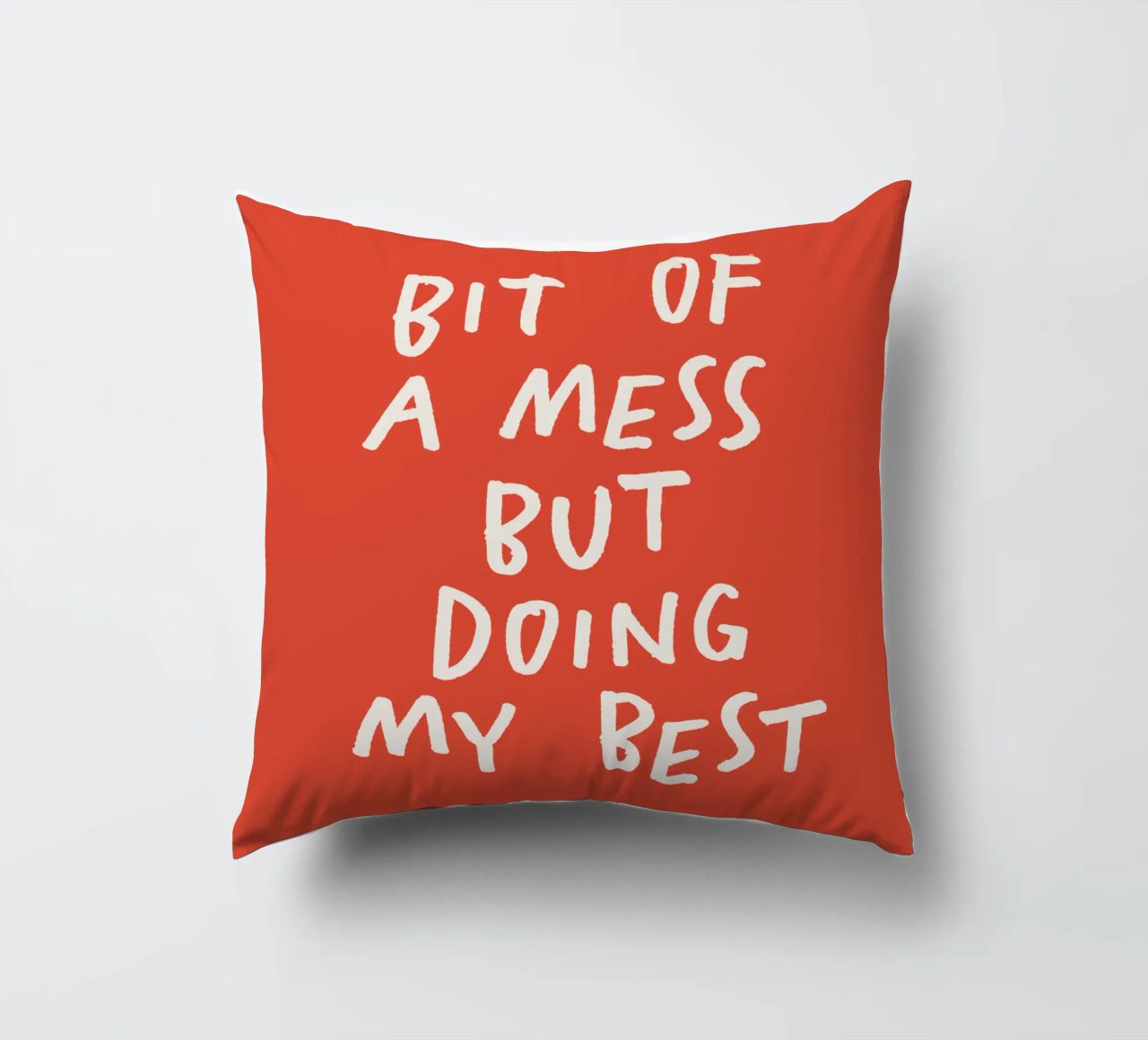 Bit of a Mess But Doing My Best Typography Print Red White decorative cushion by THE MOTIVATED TYPE
