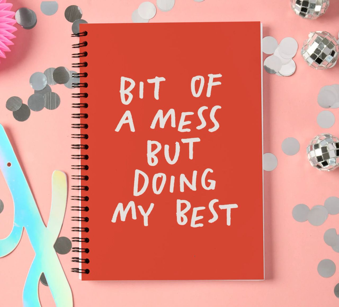 Bit of a Mess But Doing My Best Typography Print Red White spiral notebook by THE MOTIVATED TYPE