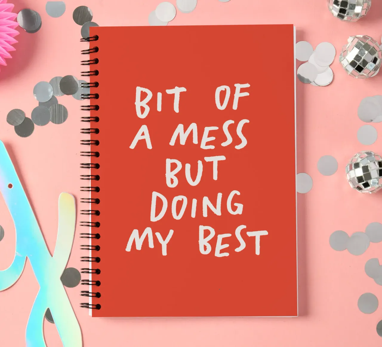 Bit of a Mess But Doing My Best Typography Print Red White spiral notebook by THE MOTIVATED TYPE
