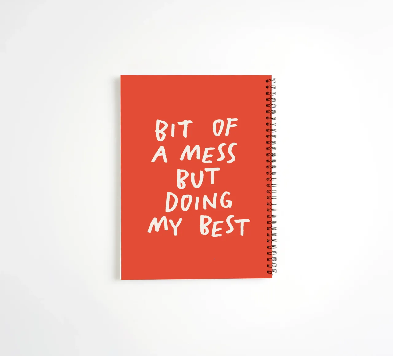 Bit of a Mess But Doing My Best Typography Print Red White spiral notebook by THE MOTIVATED TYPE