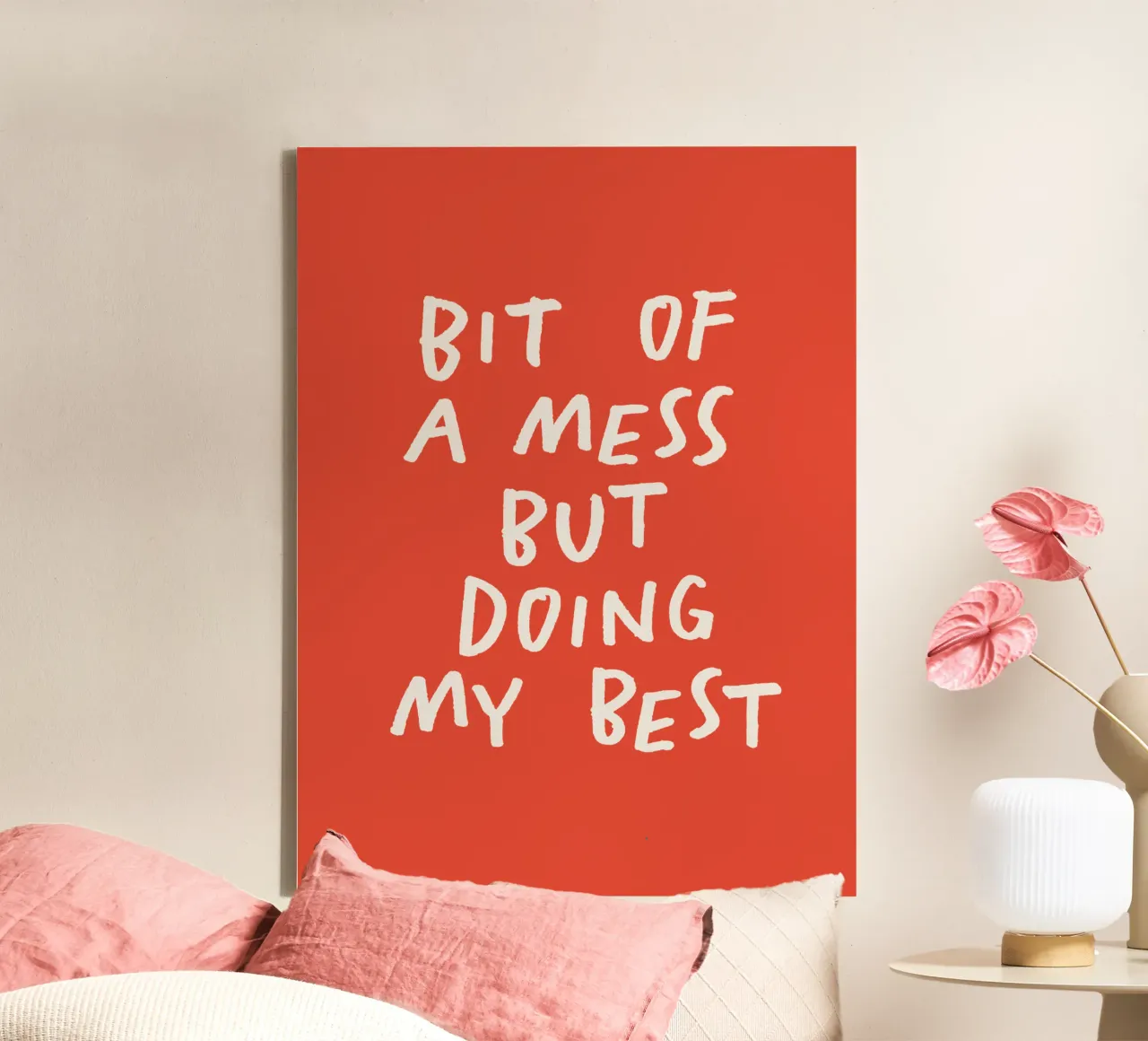 Bit of a Mess But Doing My Best Typography Print Red White canvas by THE MOTIVATED TYPE