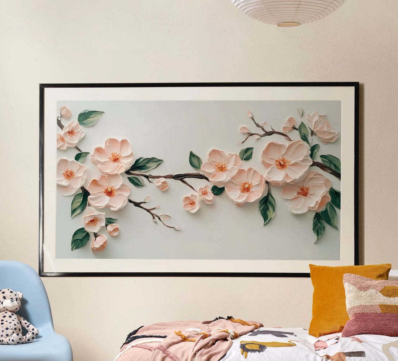 Ramas de cerezo en flor con textura - 3D Impasto Floral Art poster de ClubArt