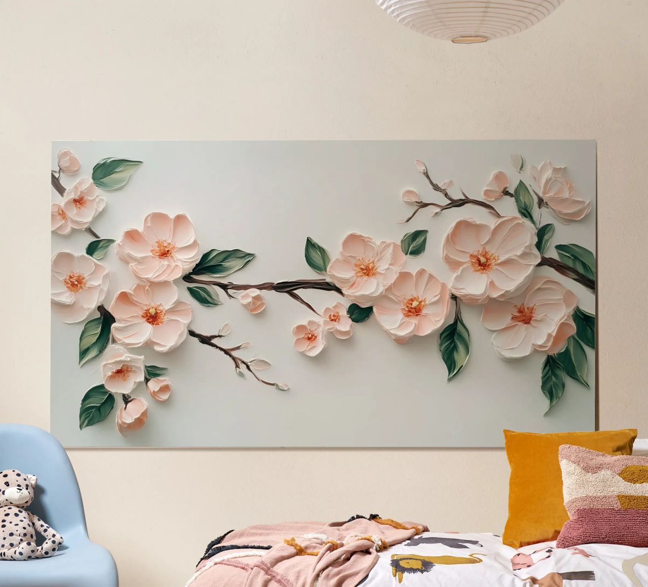 Ramas de cerezo en flor con textura - 3D Impasto Floral Art poster de ClubArt