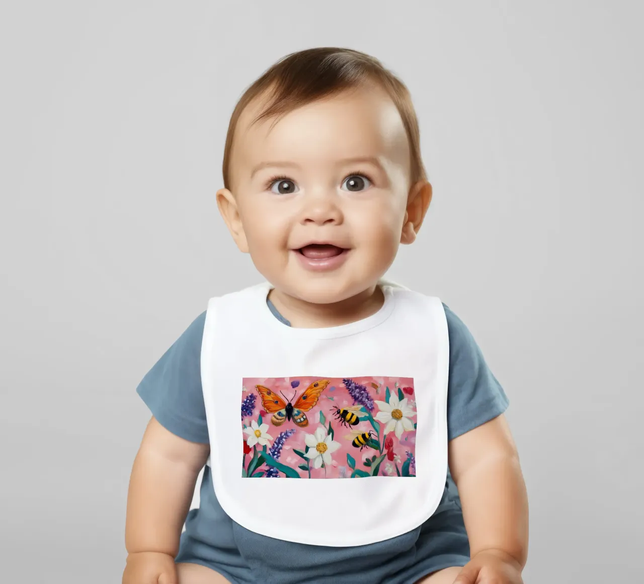 Butterfly & Bees - Vibrant Impressionistic Garden Art baby bib by ClubArt