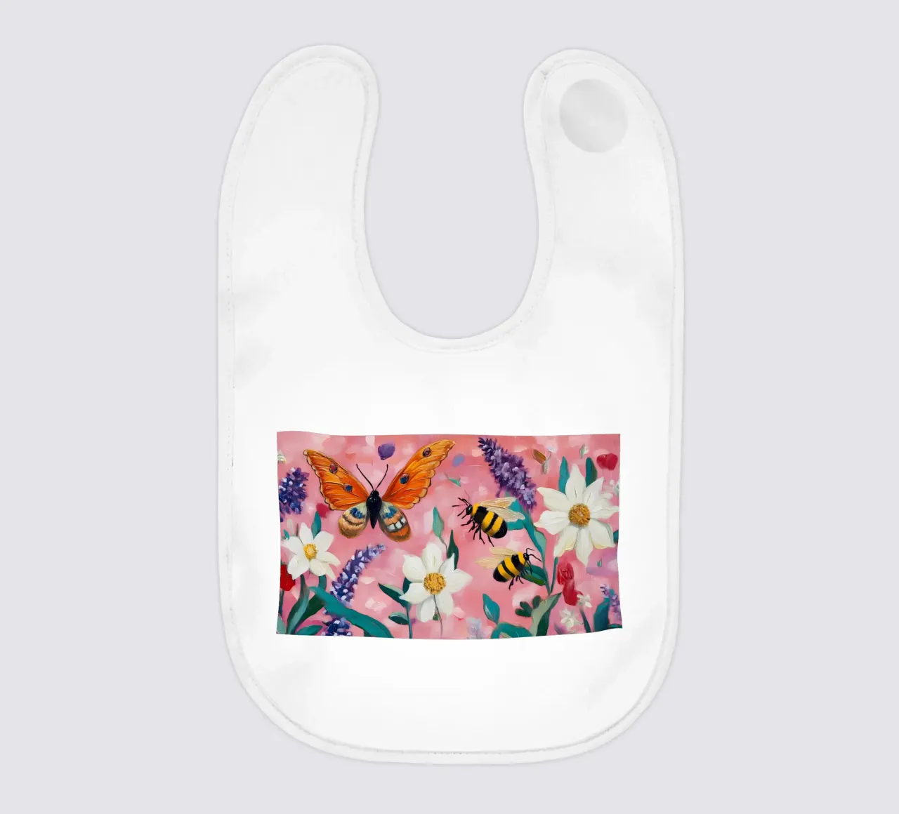 Butterfly & Bees - Vibrant Impressionistic Garden Art baby bib by ClubArt