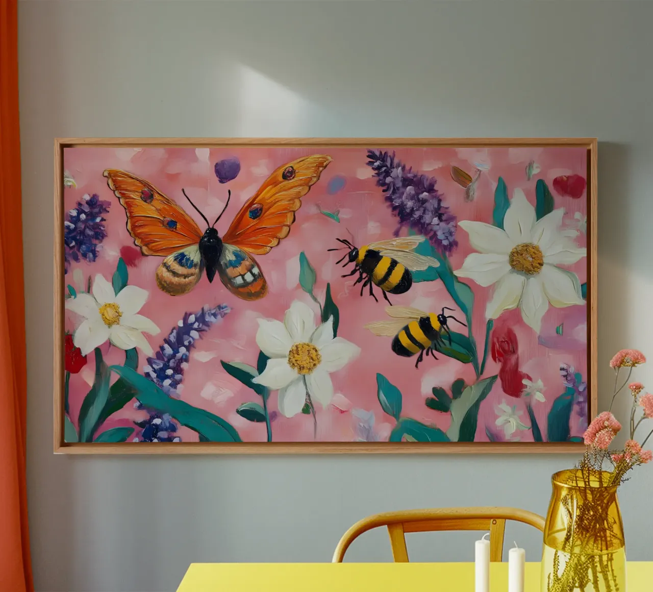 Farfalle e api - Arte da giardino impressionistica e vibrante tela con Cornice a cassetta da ClubArt