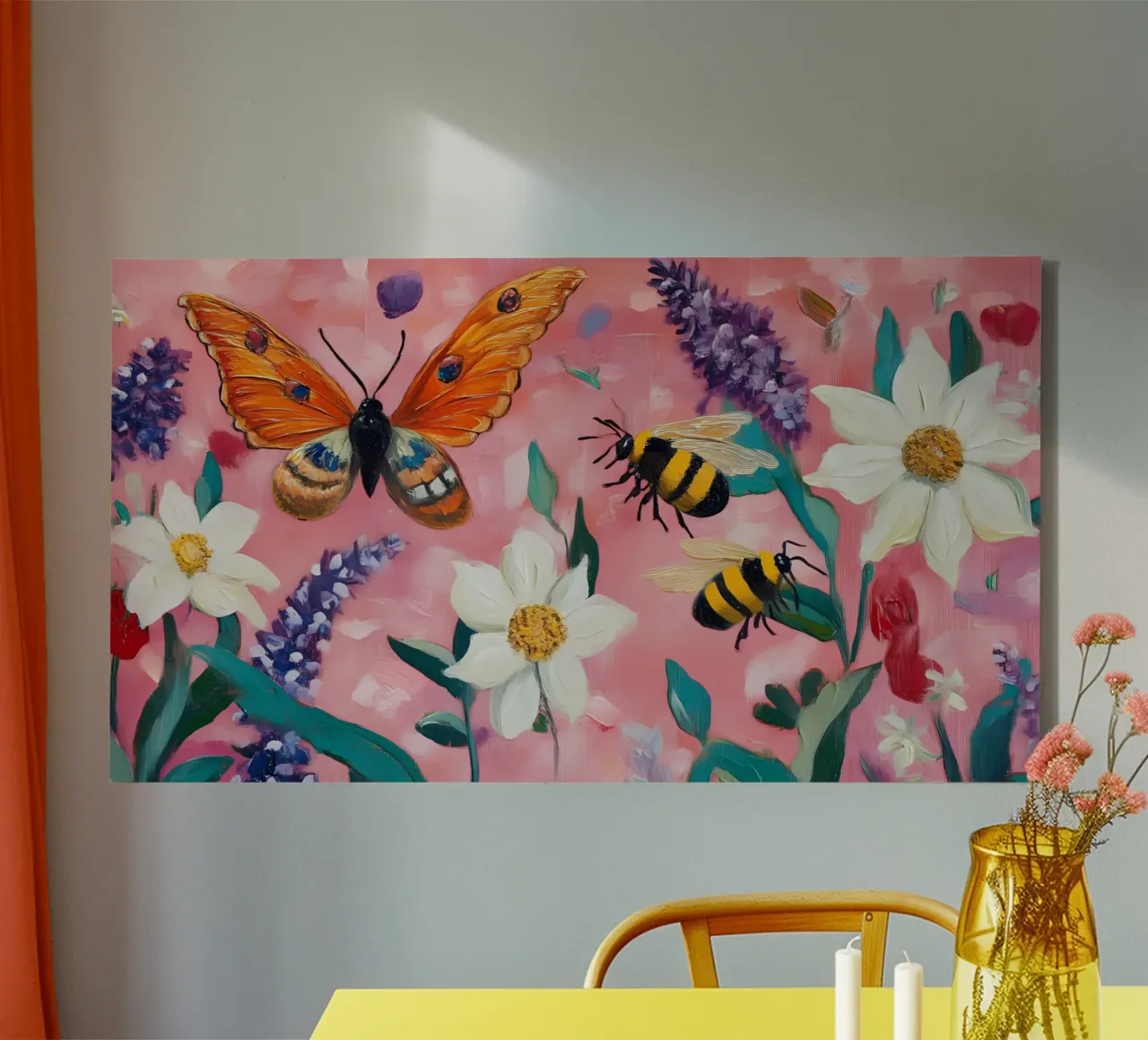 Farfalle e api - Arte da giardino impressionistica e vibrante tela con Cornice a cassetta da ClubArt