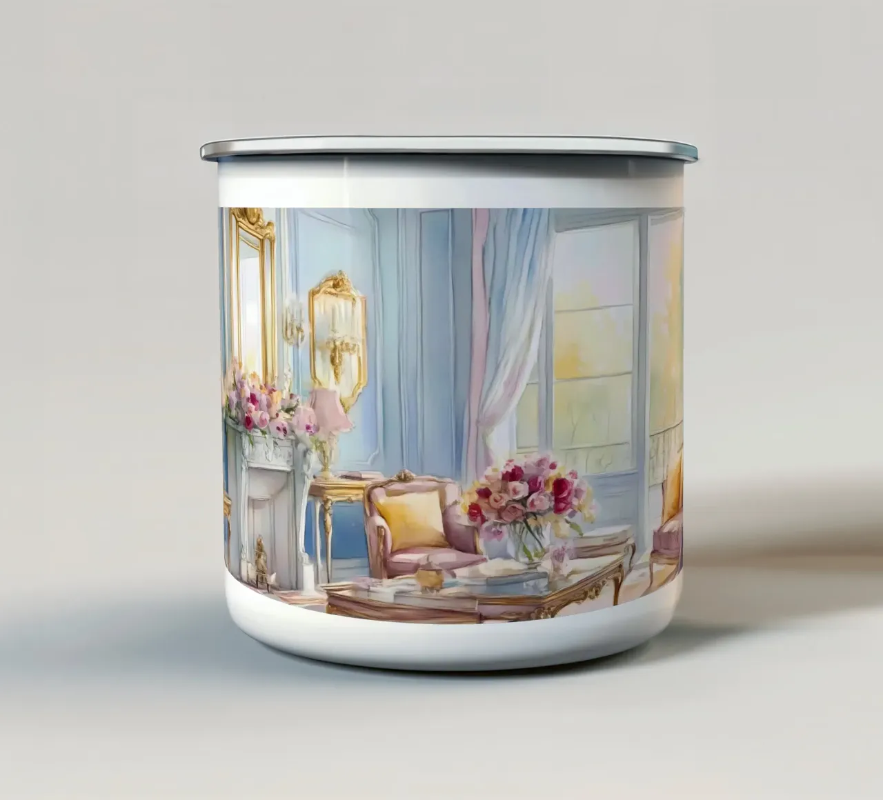 Fascino da salone francese - Interno acquerellato blu e rosa tazza in smalto da ClubArt