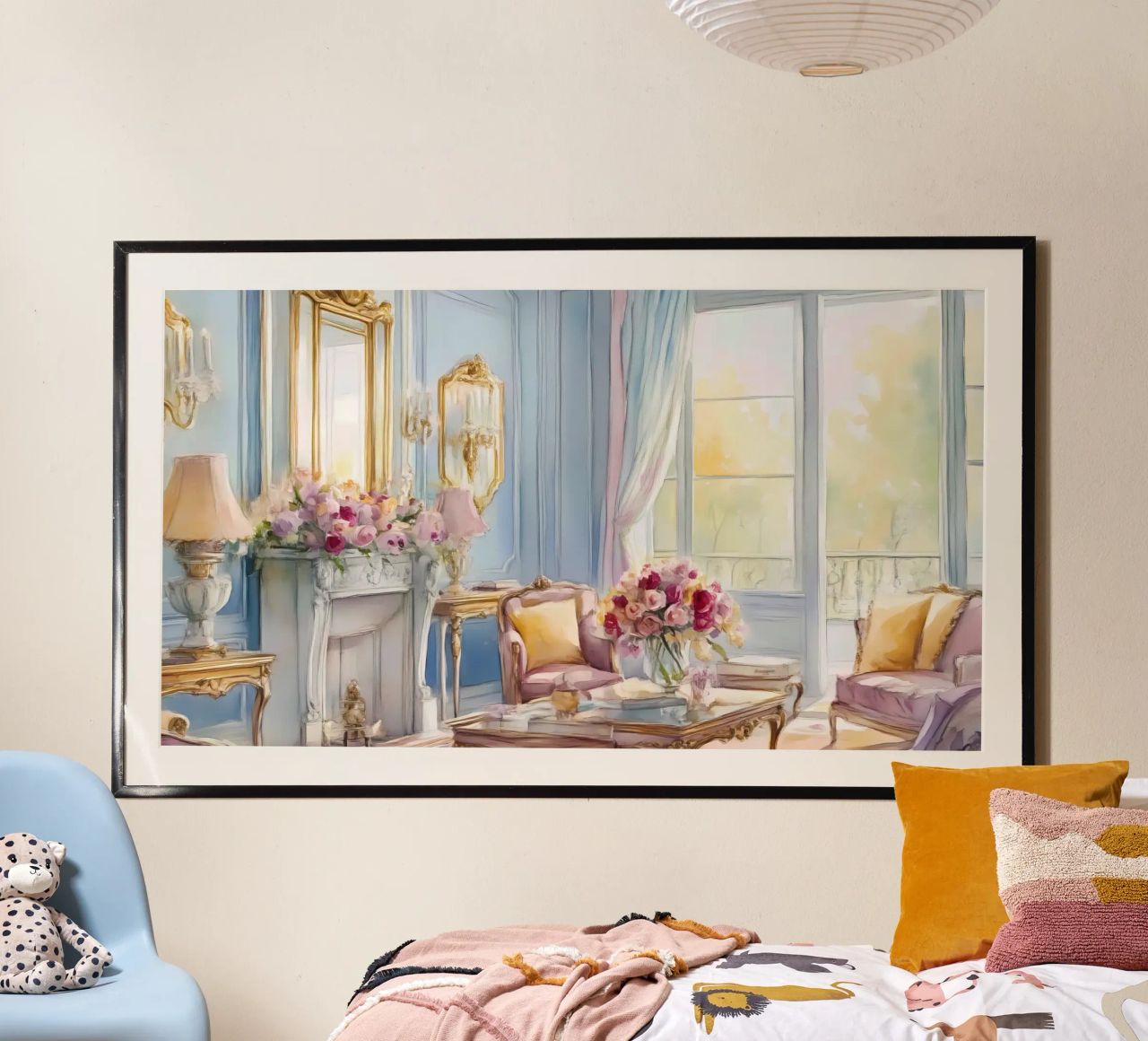 Charme de salon français - Intérieur aquarelle bleu et rose poster de ClubArt