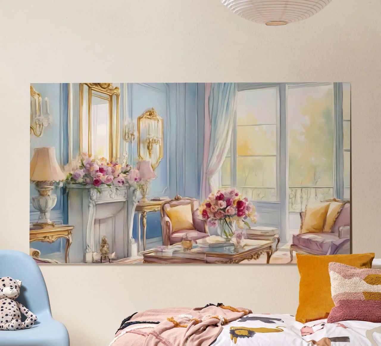 Charme de salon français - Intérieur aquarelle bleu et rose poster de ClubArt