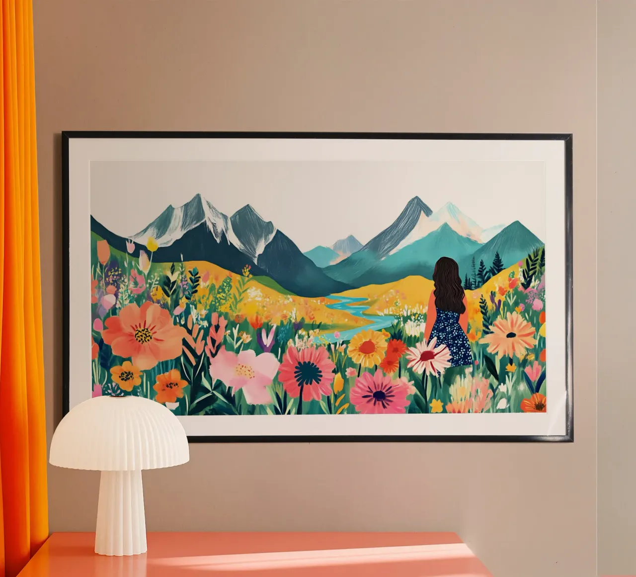 Stile Jane Galloway: Arte dei sognatori dei prati di montagna poster con telaio in alluminio da ClubArt