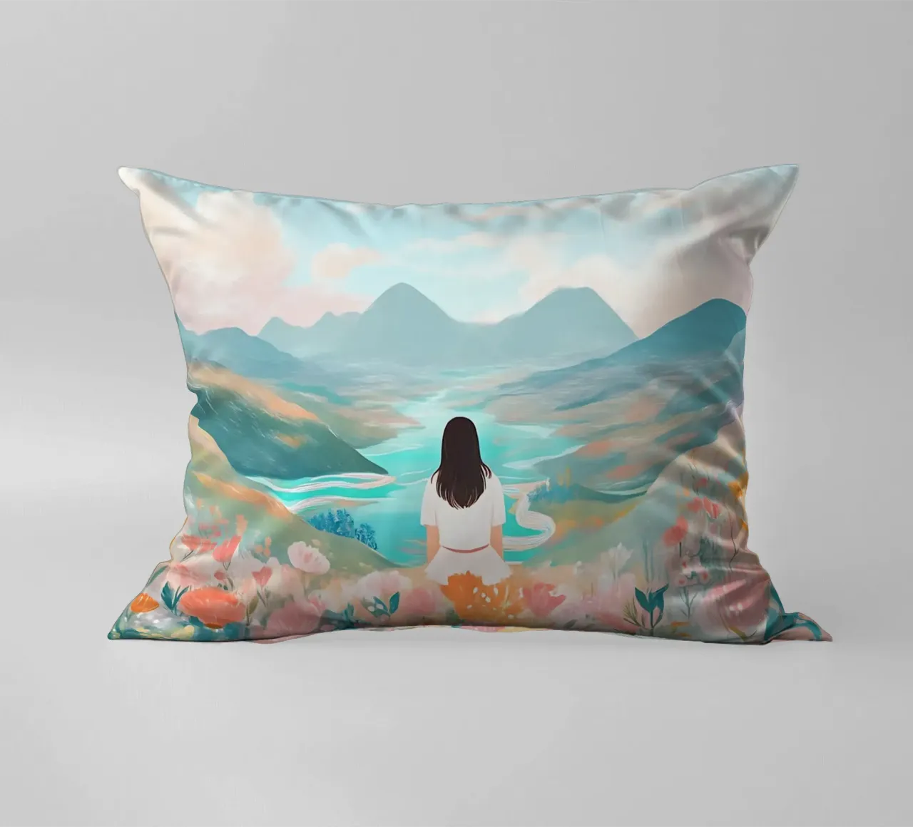 Serene Valley Dreamer - Pastelli di montagna e di fiume cuscino da ClubArt