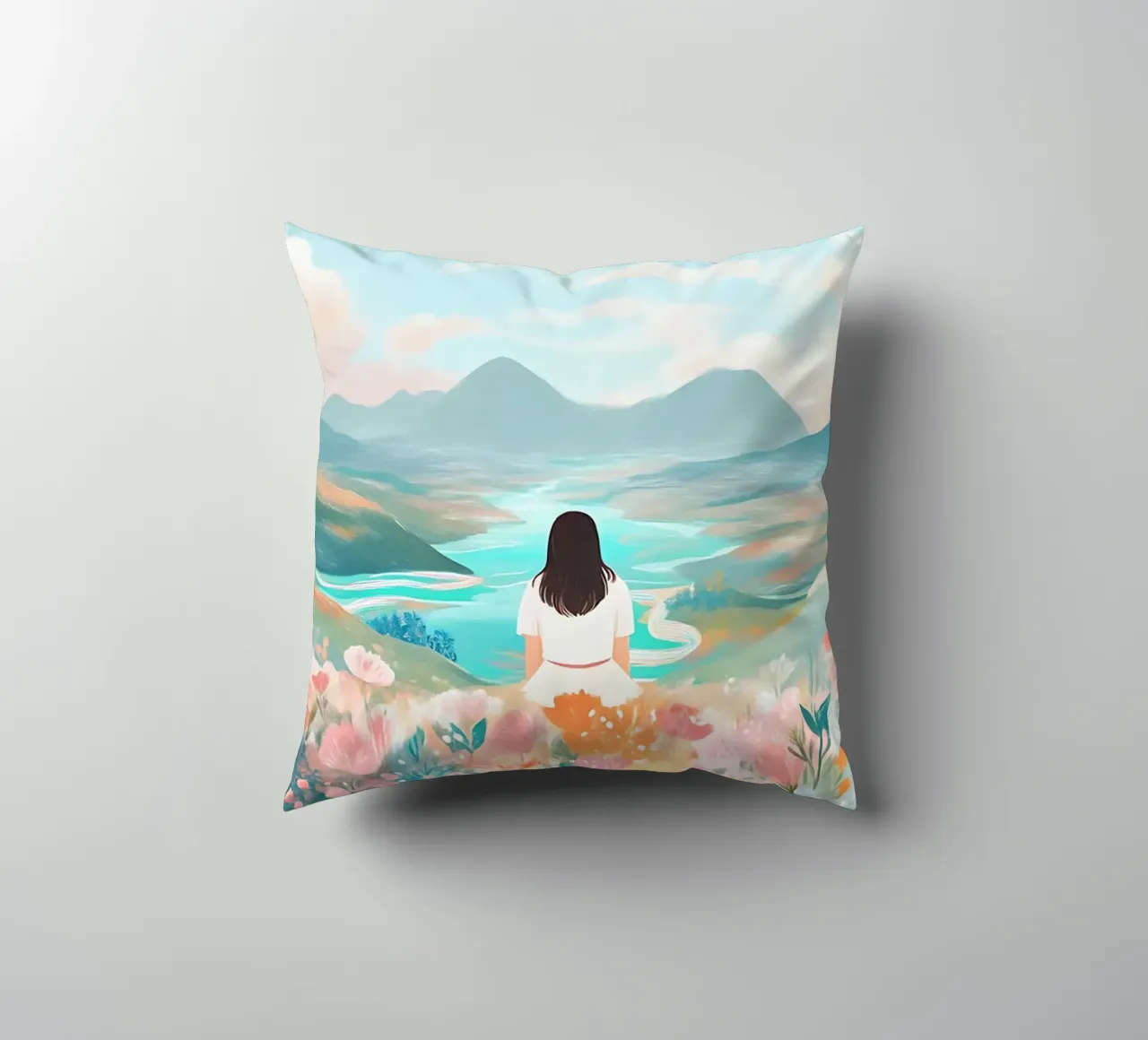 Serene Valley Dreamer - Pastelli di montagna e di fiume cuscino da ClubArt