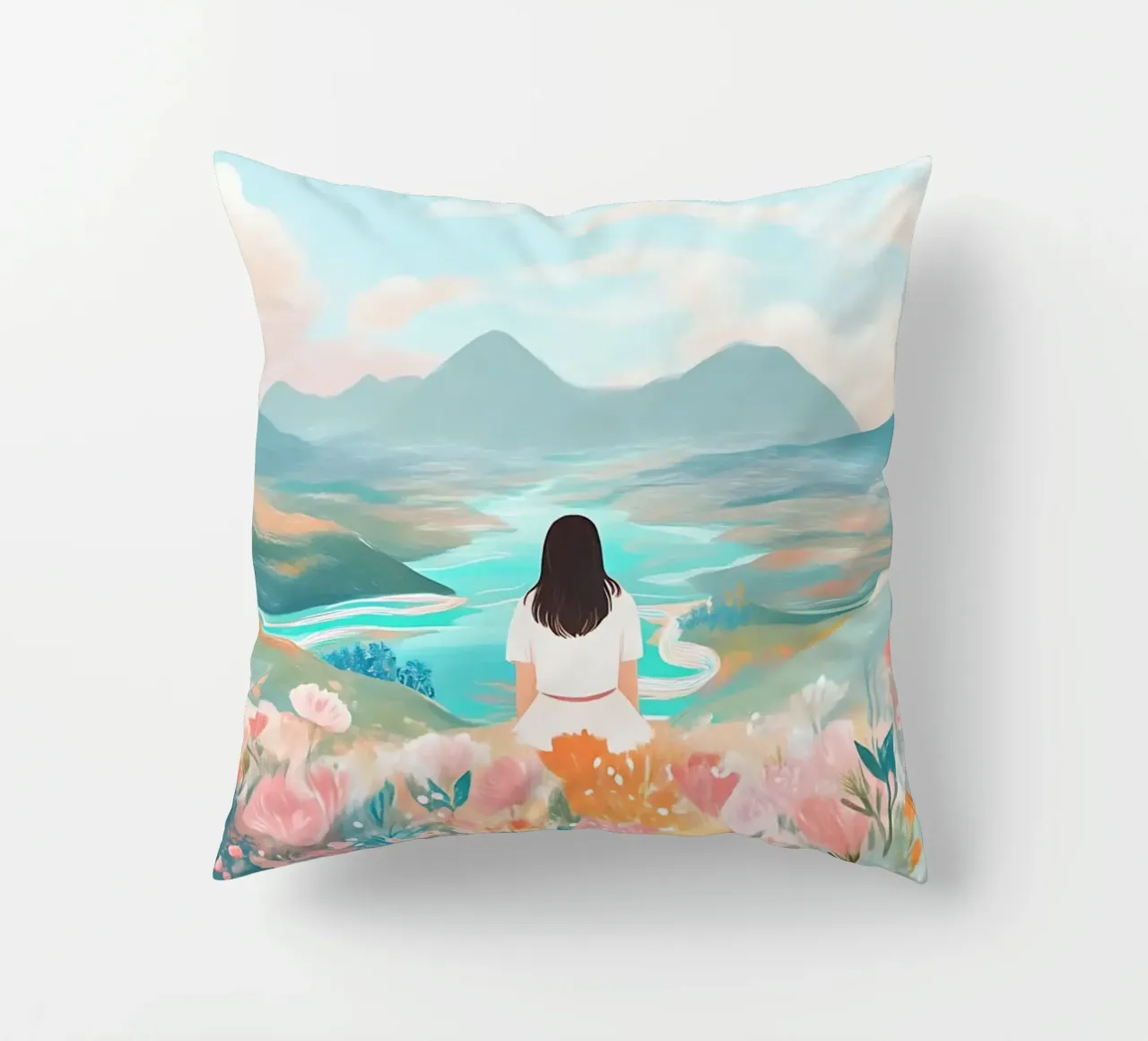 Serene Valley Dreamer - Pastelli di montagna e di fiume cuscino da ClubArt