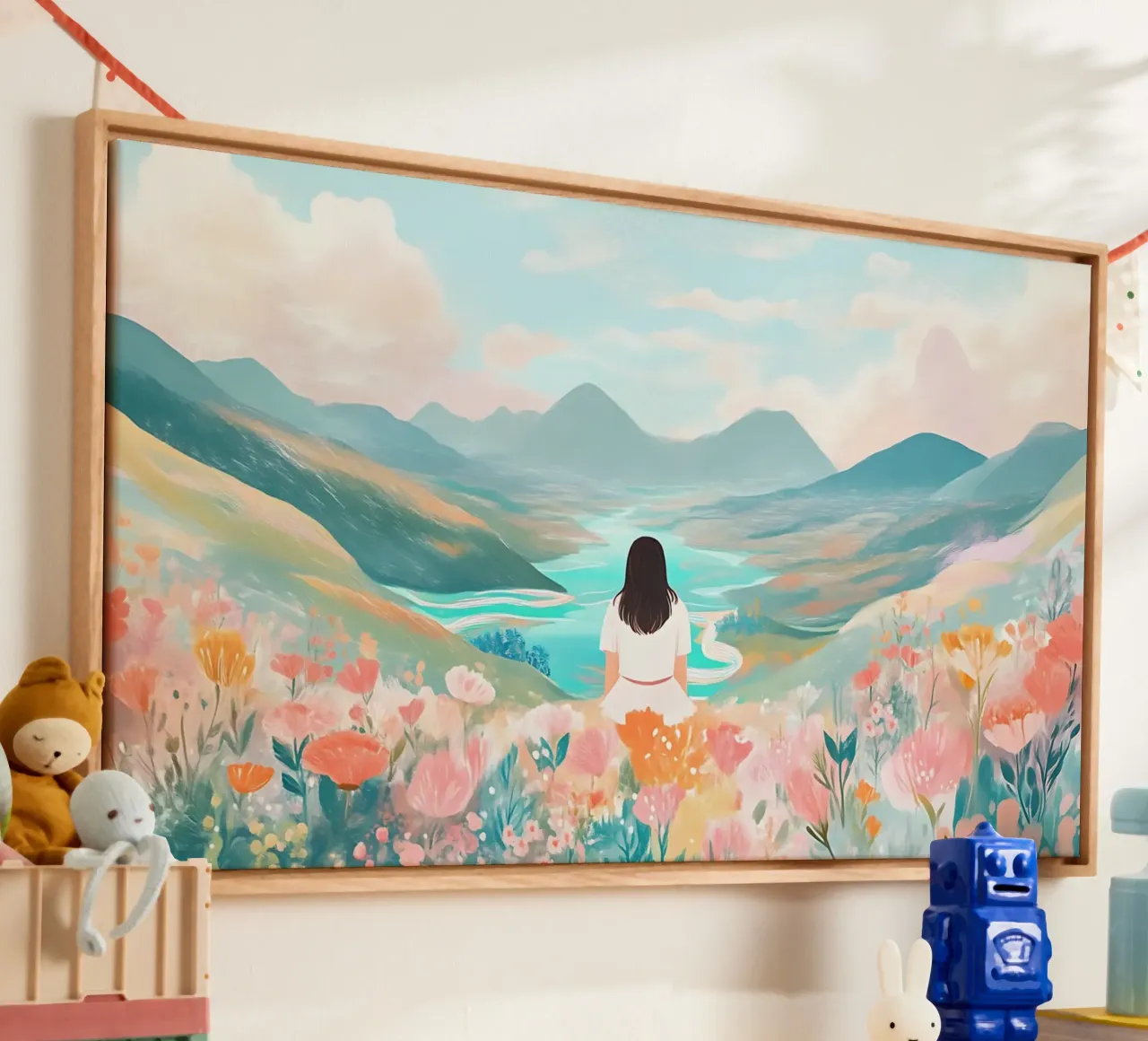 Serene Valley Dreamer - Pastelli di montagna e di fiume tela con Cornice a cassetta da ClubArt