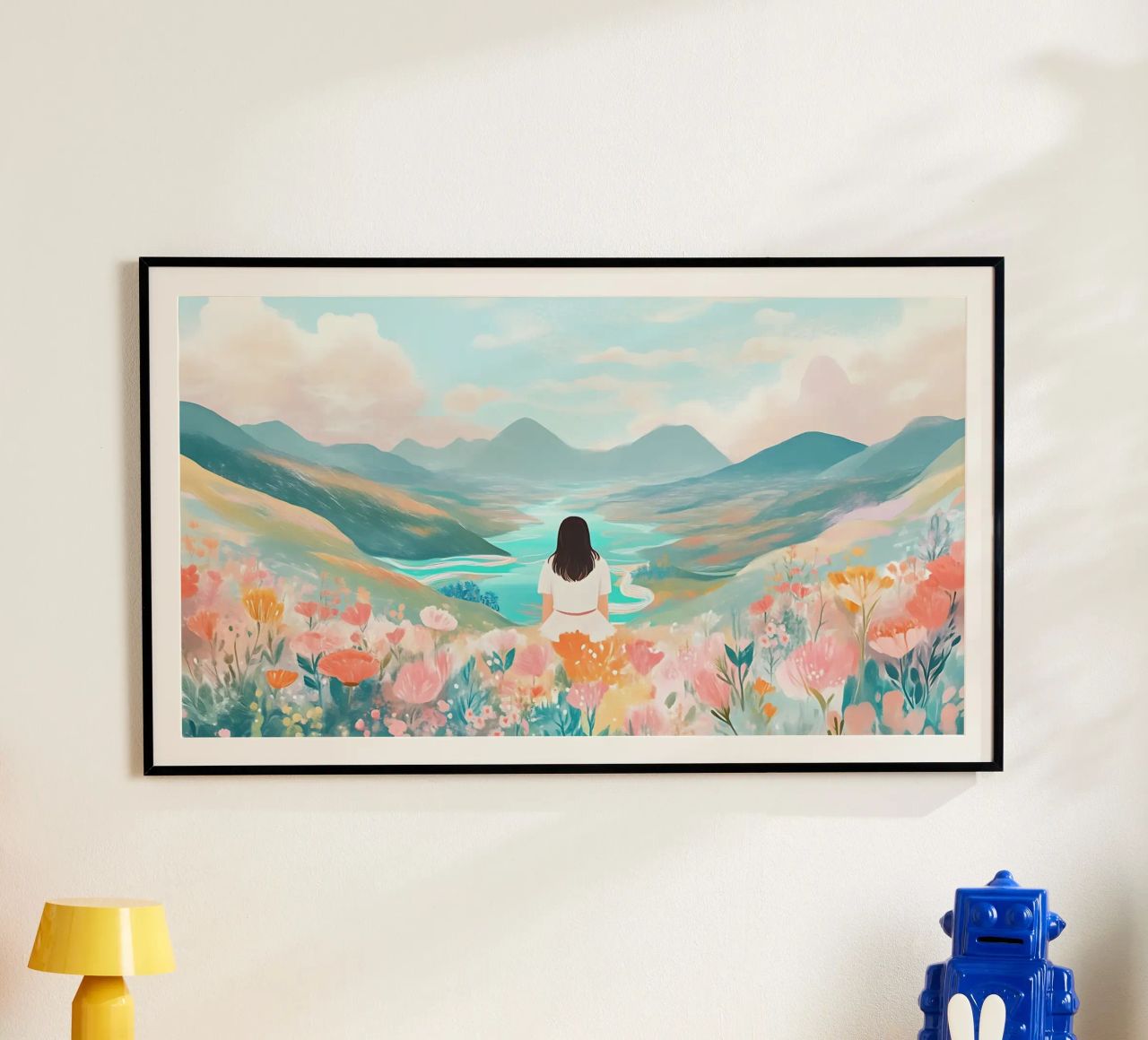 Serene Valley Dreamer - Pastell Berg & Fluss Kunst Poster von ClubArt