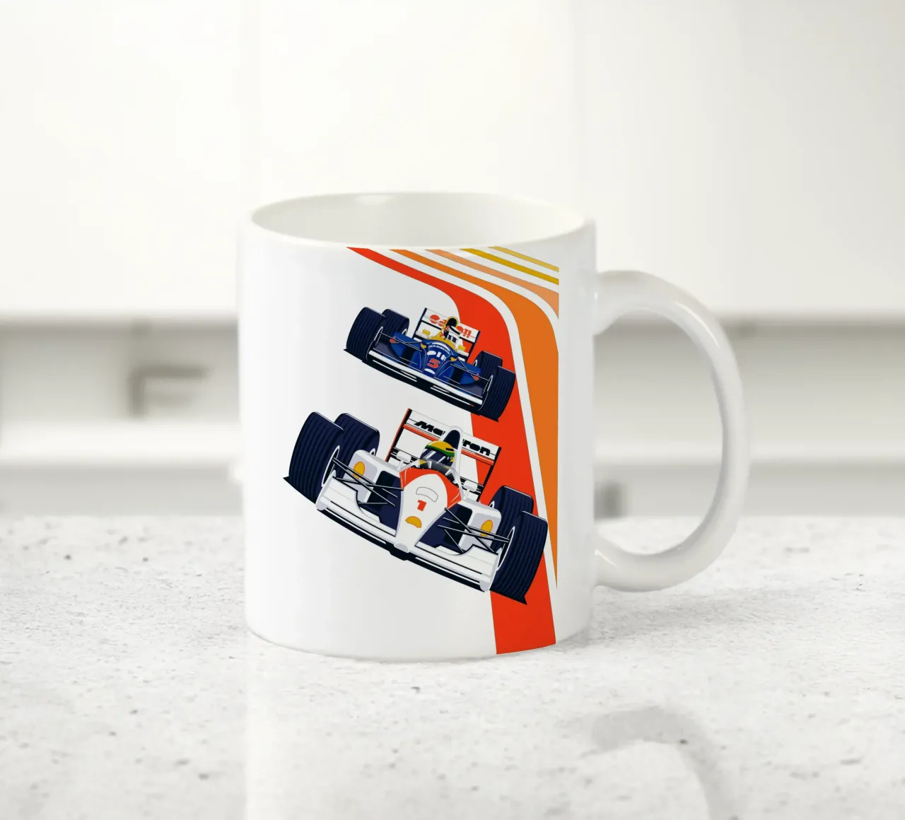 Vintage Formule racewagens keramische mok van Mariel Toigo