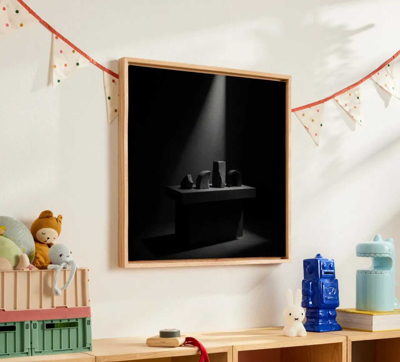 Altar of silence - Primitive sculptures canvas with Floater frame by Black & White