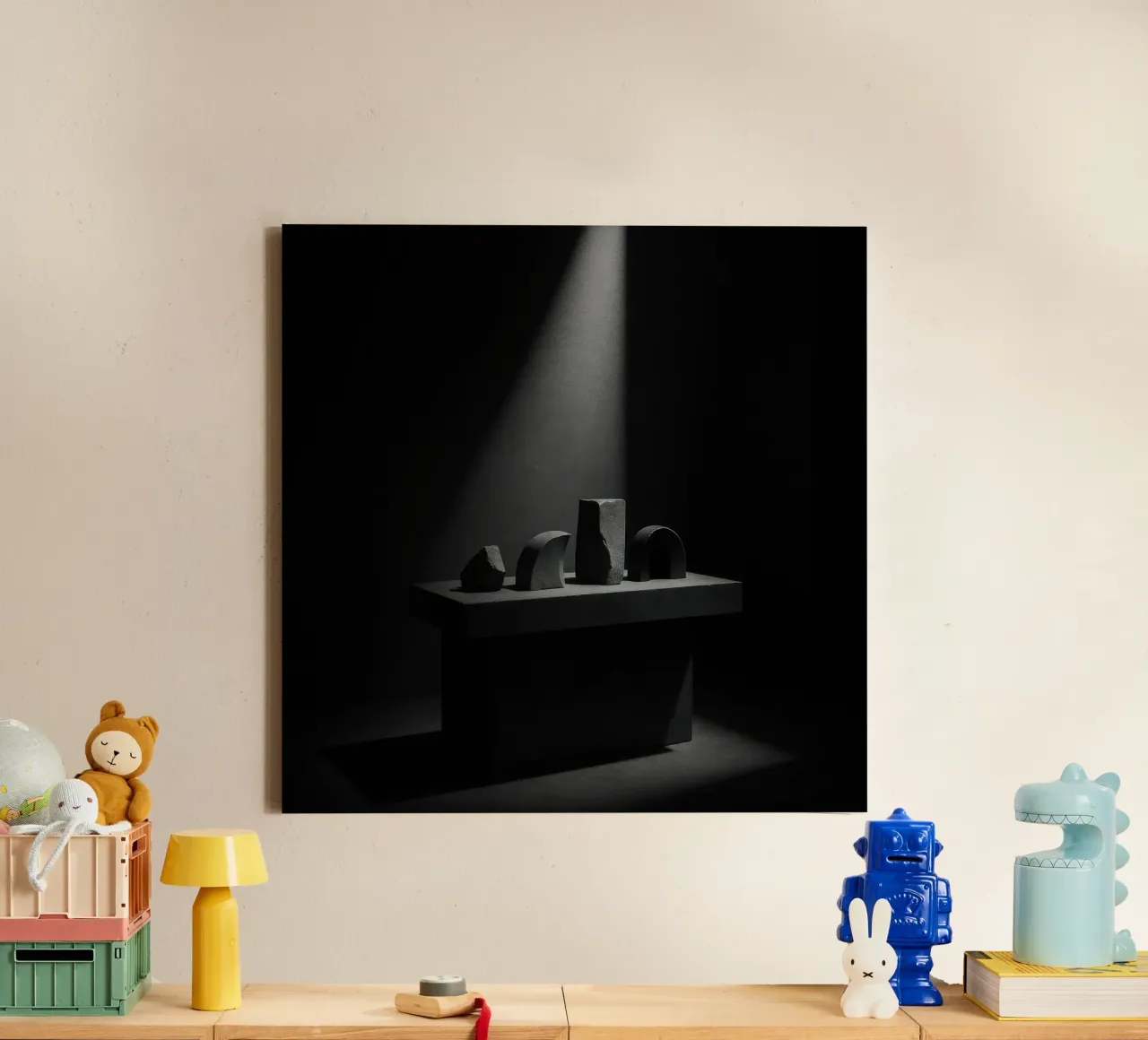 Altar of silence - Primitive sculptures canvas with Floater frame by Black & White