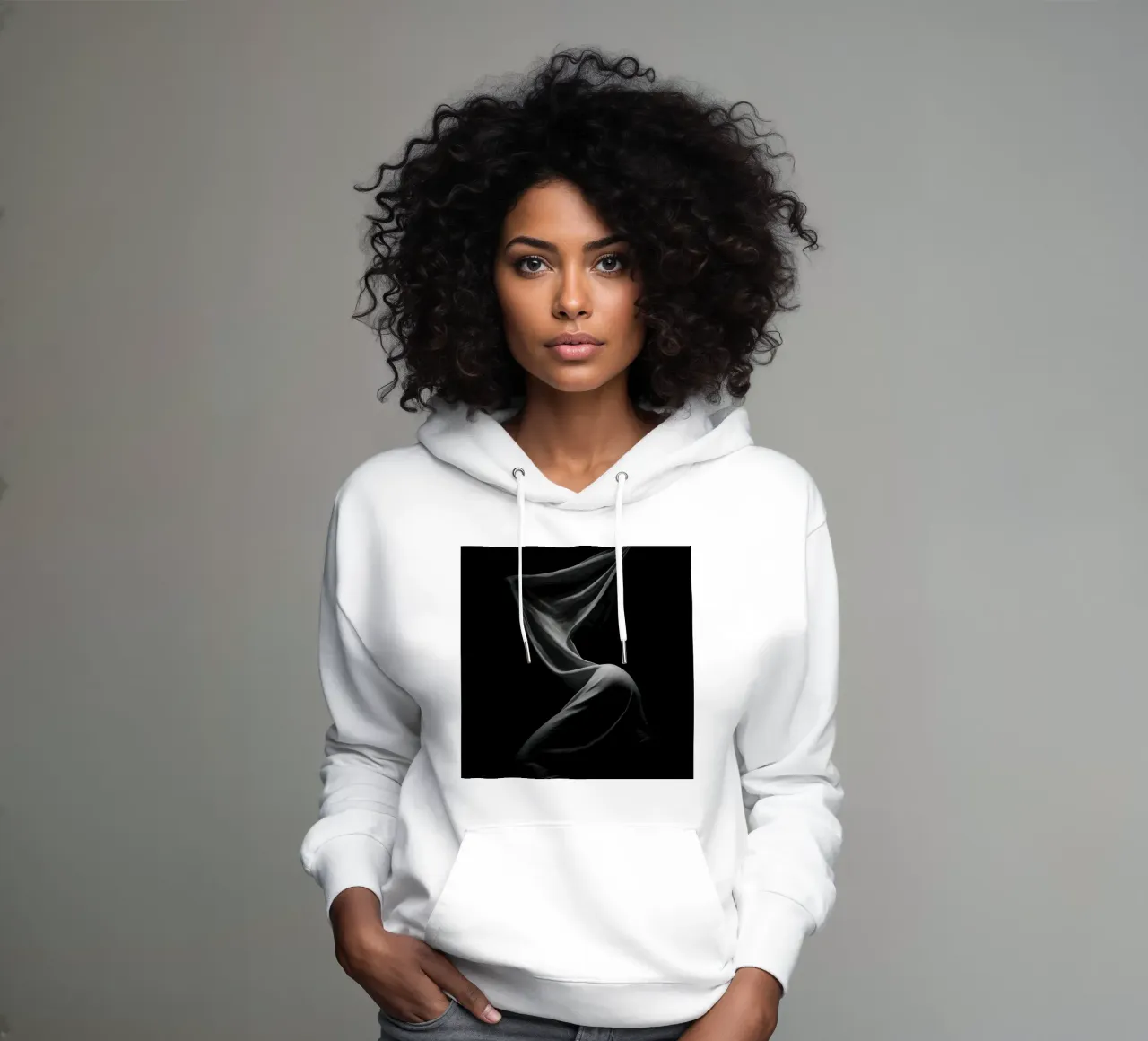 Danse du drapé - Suspended fabric hoodie by Black & White