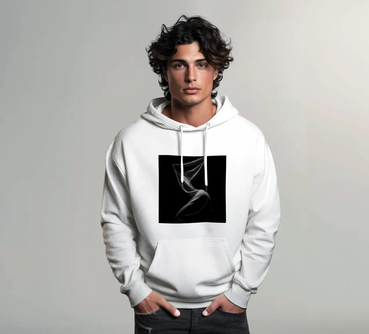 Danse du drapé - Suspended fabric hoodie by Black & White