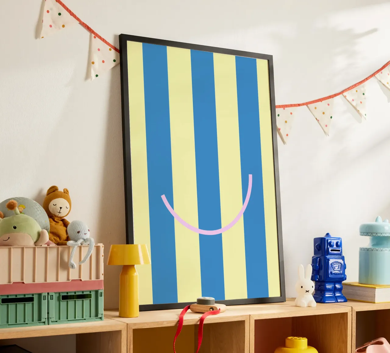 smiley. (stay positive, everything will be fine:) poster con telaio in alluminio da FRICKE DESIGN