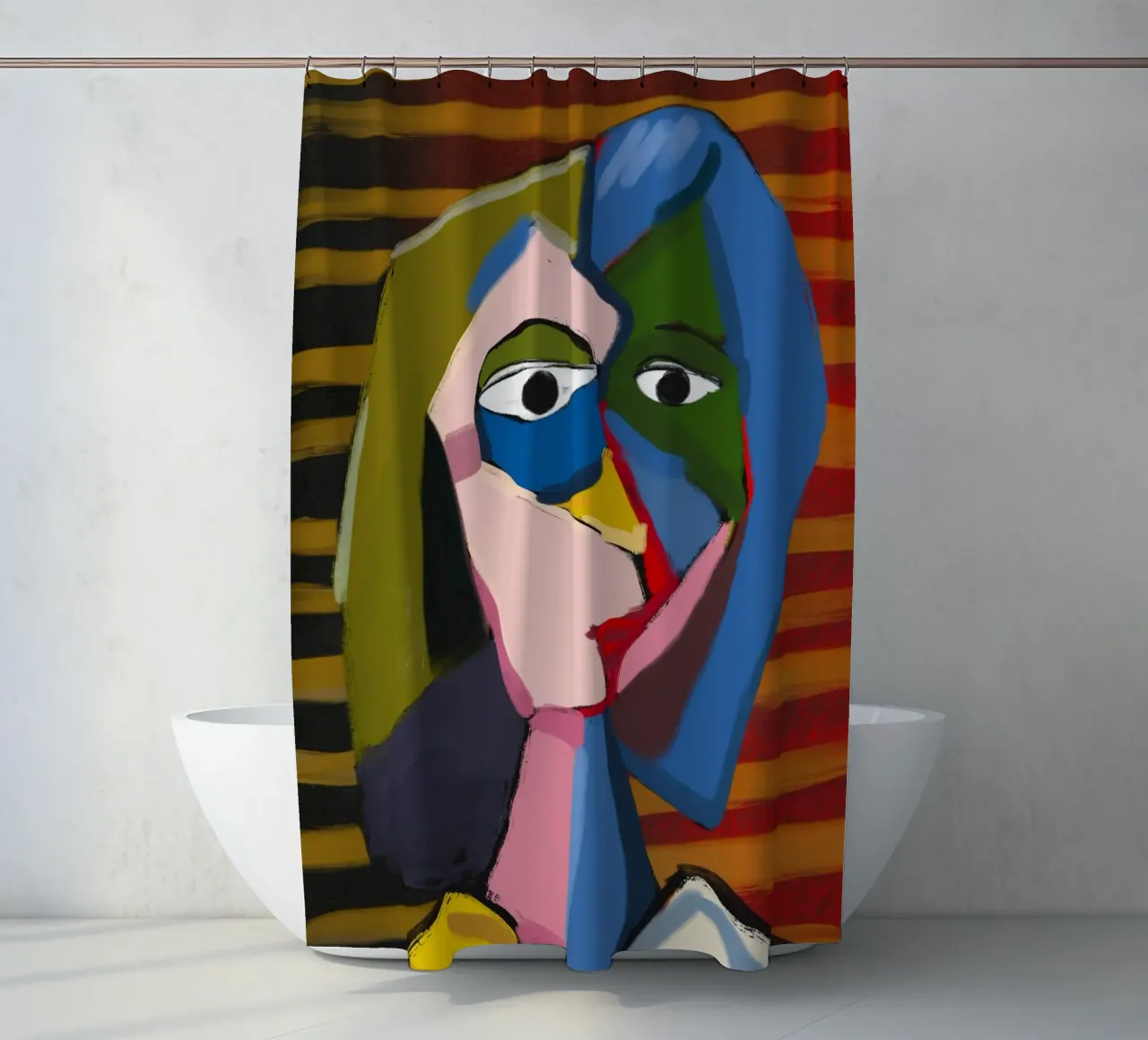 Potrait inspired by picasso shower curtain by Little Dean
