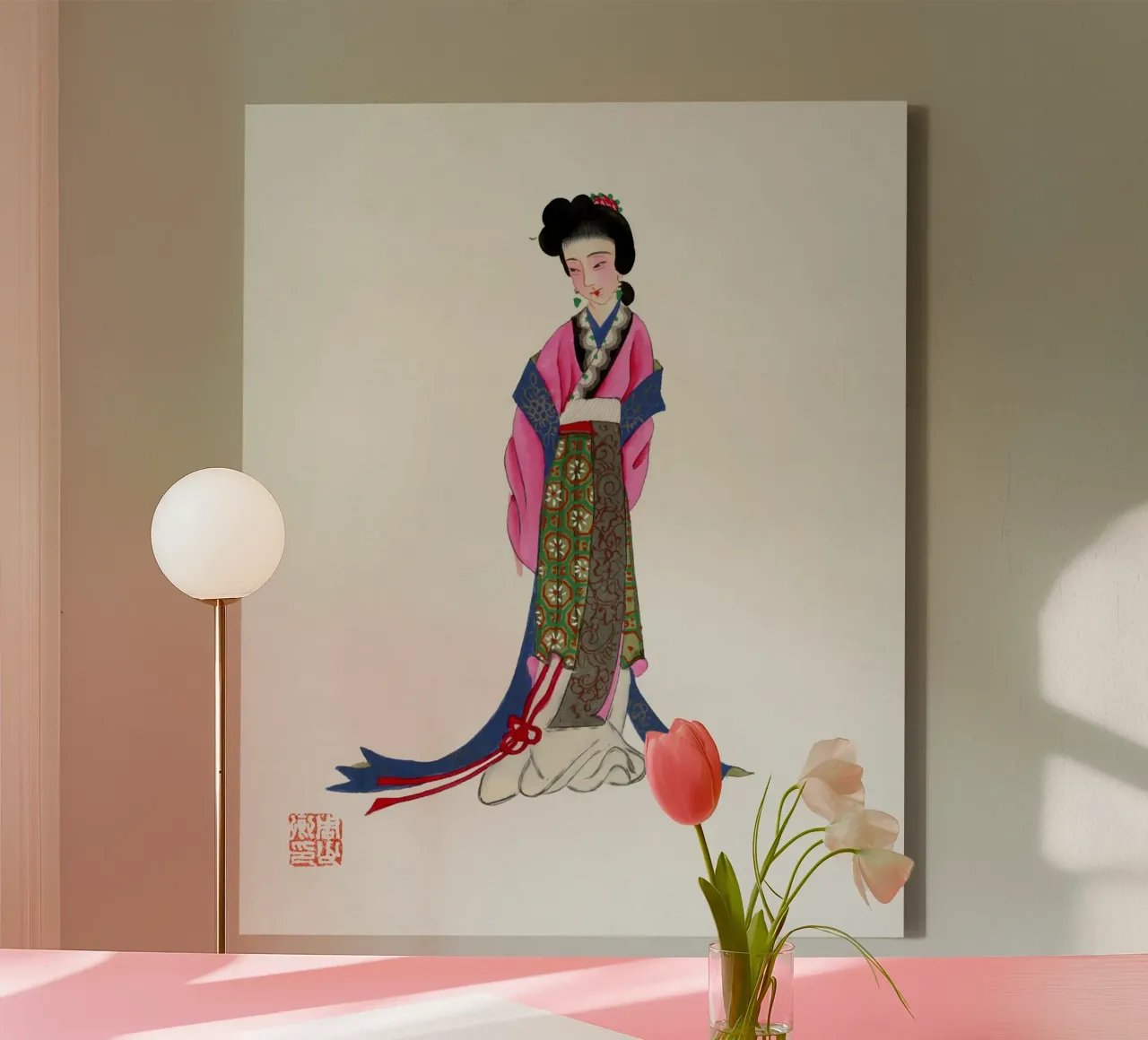 Tang Dynastie Dame Vintage Chinoiserie Kunst Poster canvas met Baklijst van ClubArt