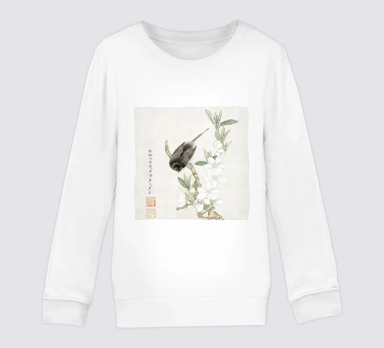 Chen Hongshou Bird on Branch - Vintage Chinese Ink Art Print kids sweatshirt by ClubArt