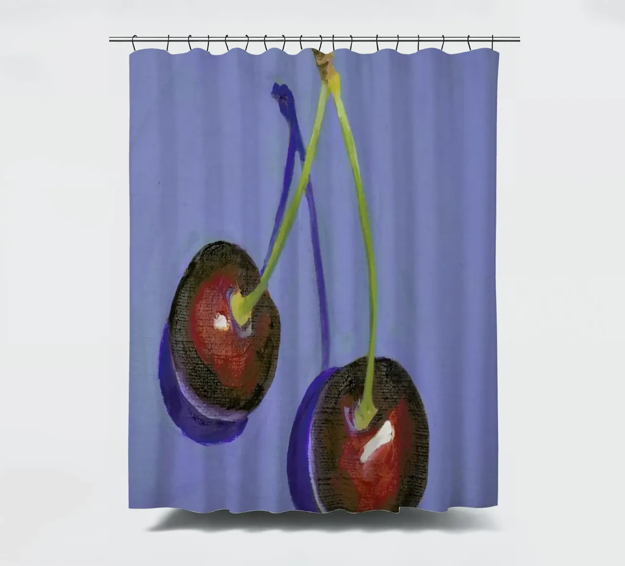 Cherries on Blue cortina de baño de Miche Watkins
