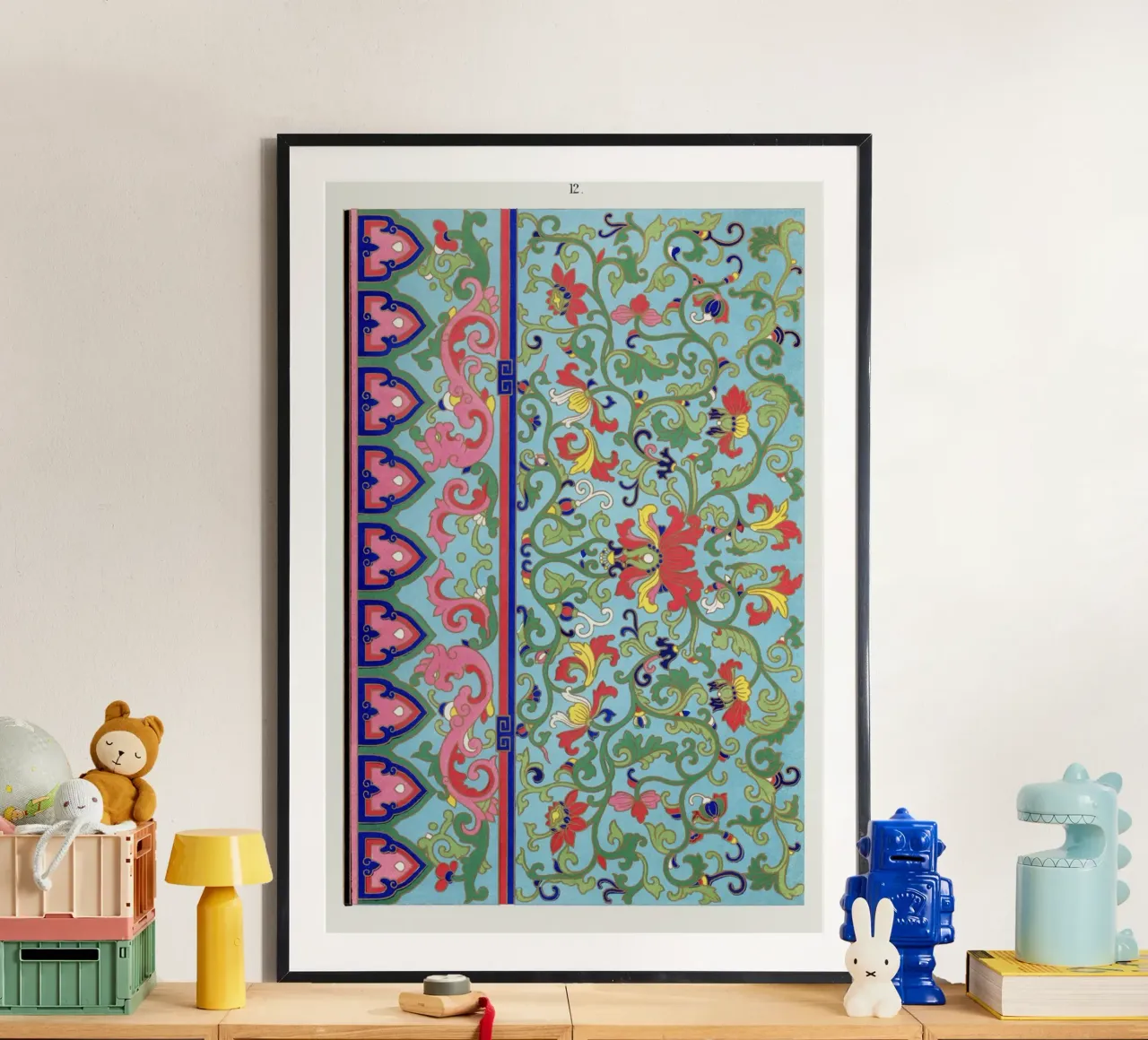 Vibrant Chinese Botanical Pattern - Turquoise & Pink Art poster by ClubArt