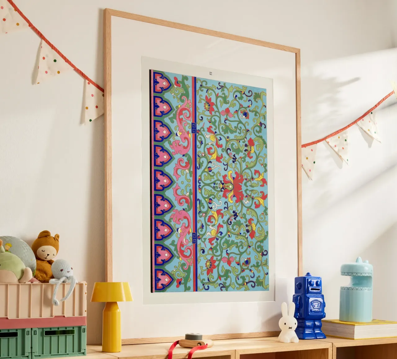 Vibrant Chinese Botanical Pattern - Turquoise & Pink Art poster by ClubArt
