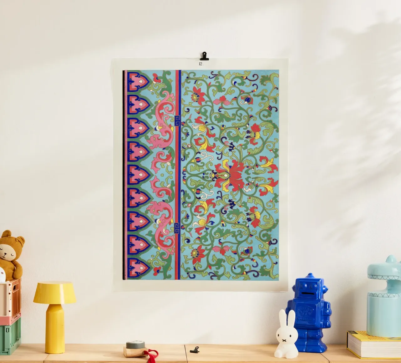 Vibrant Chinese Botanical Pattern - Turquoise & Pink Art poster by ClubArt