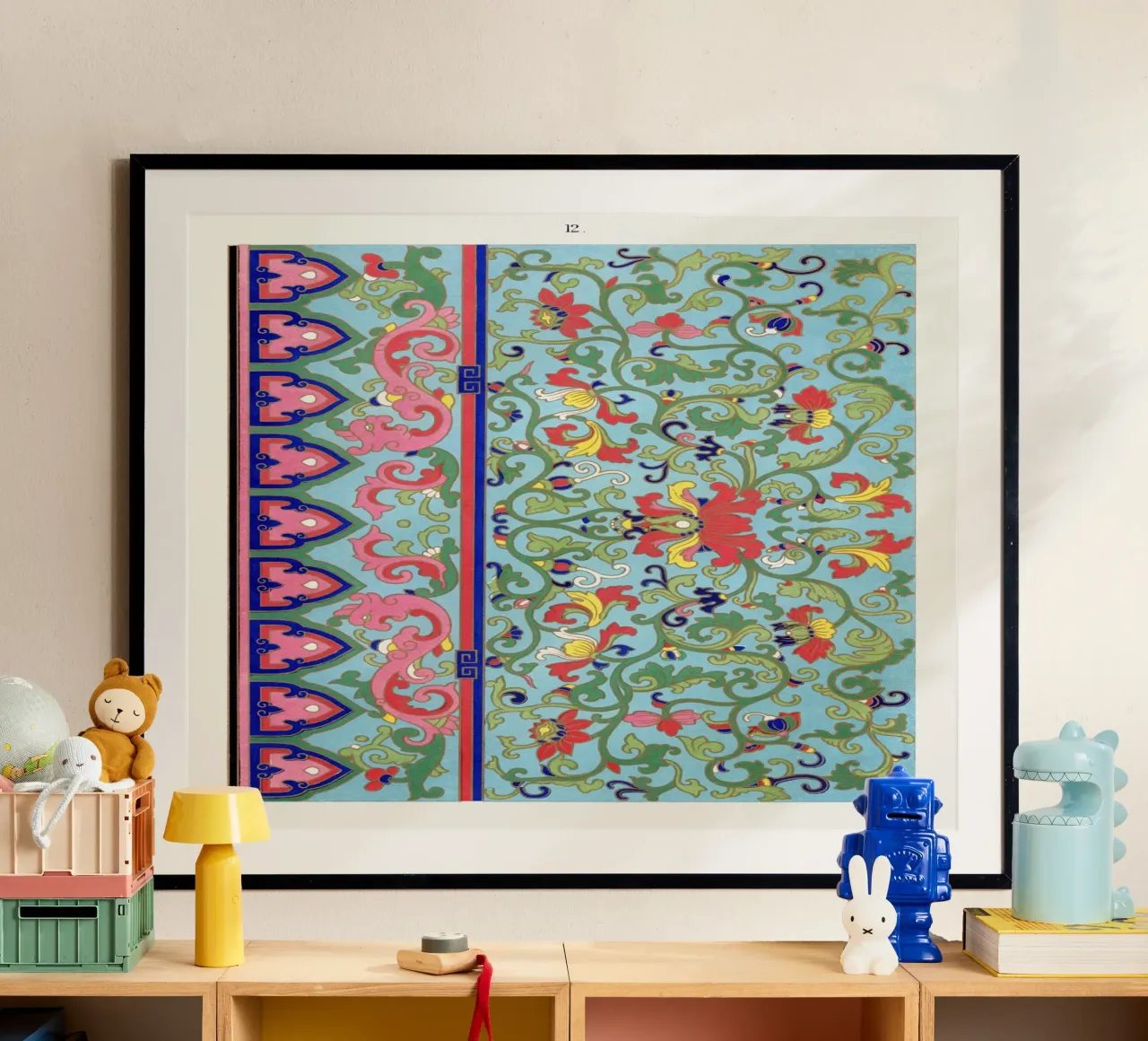 Vibrant Chinese Botanical Pattern - Turquoise & Pink Art poster by ClubArt
