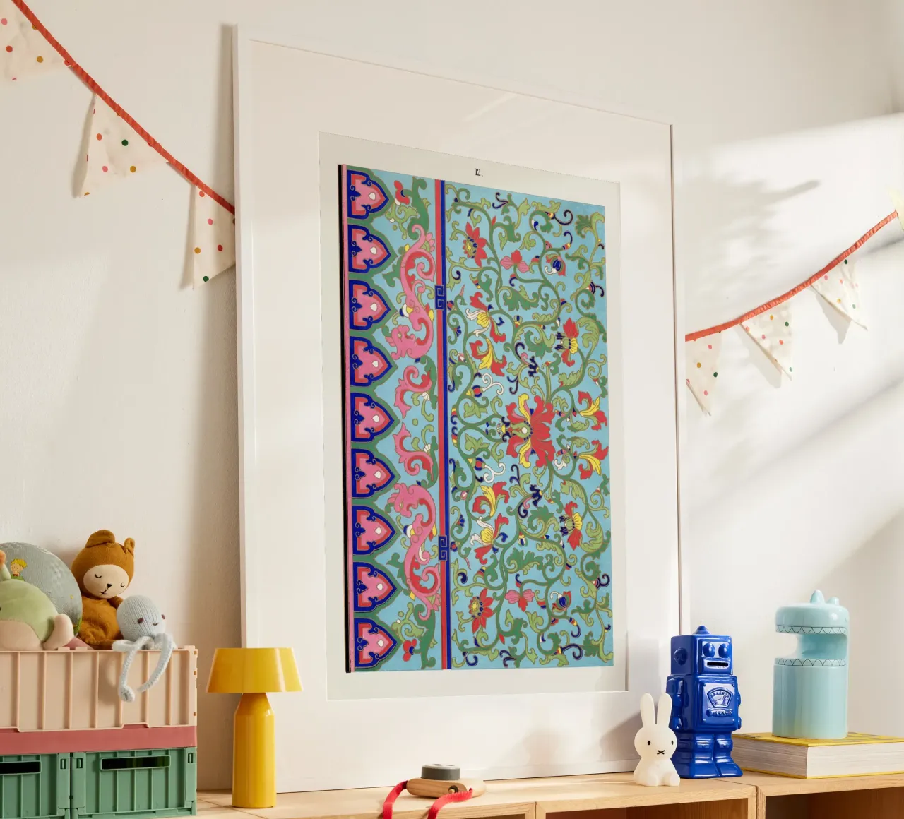 Vibrant Chinese Botanical Pattern - Turquoise & Pink Art poster by ClubArt