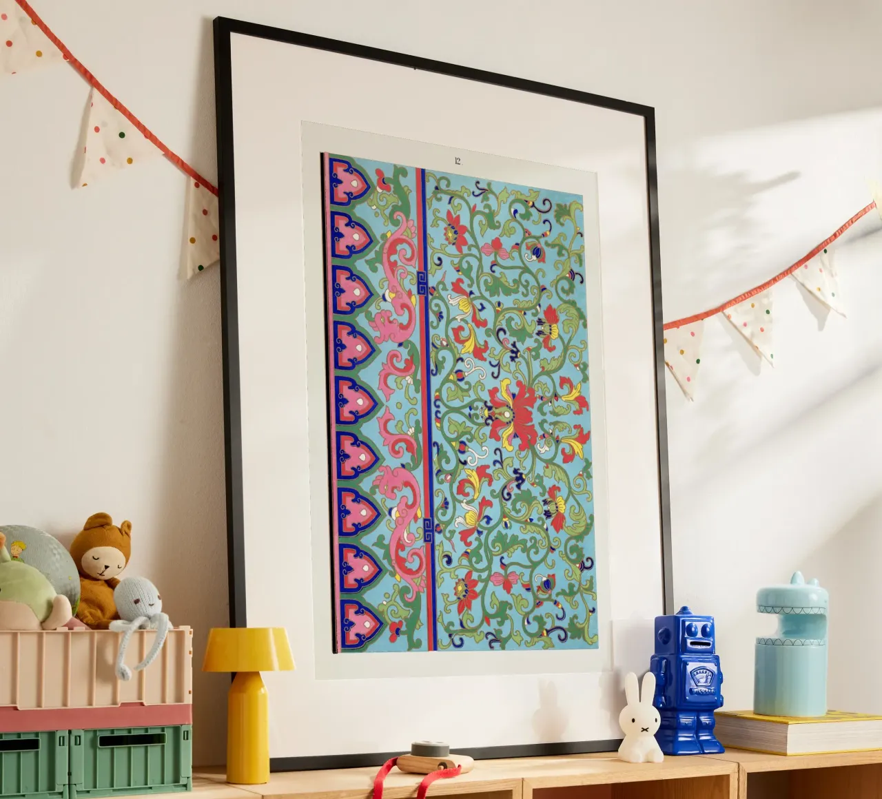 Vibrant Chinese Botanical Pattern - Turquoise & Pink Art poster by ClubArt